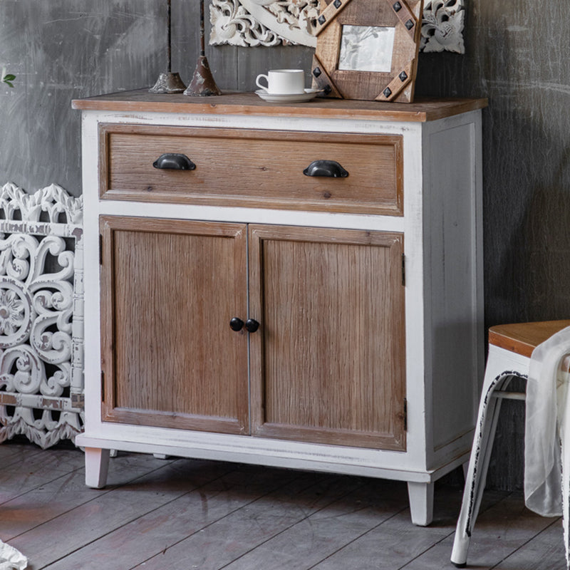 Rectangular Wood Cabinet Industrial Accent Chest in Distressed White