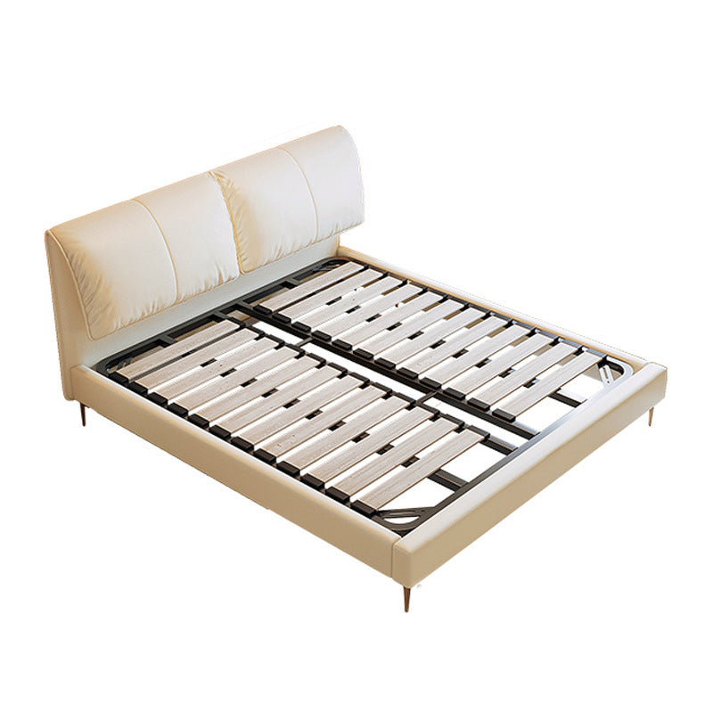Glam Cream Bed Frame Genuine Leather Upholstered Standard Bed with Storage