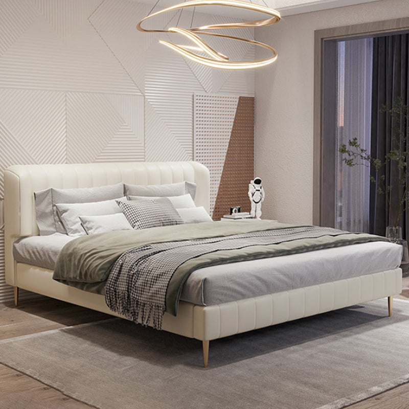 Genuine Leather Upholstered Bed Frame Cream Low Wingback Bed