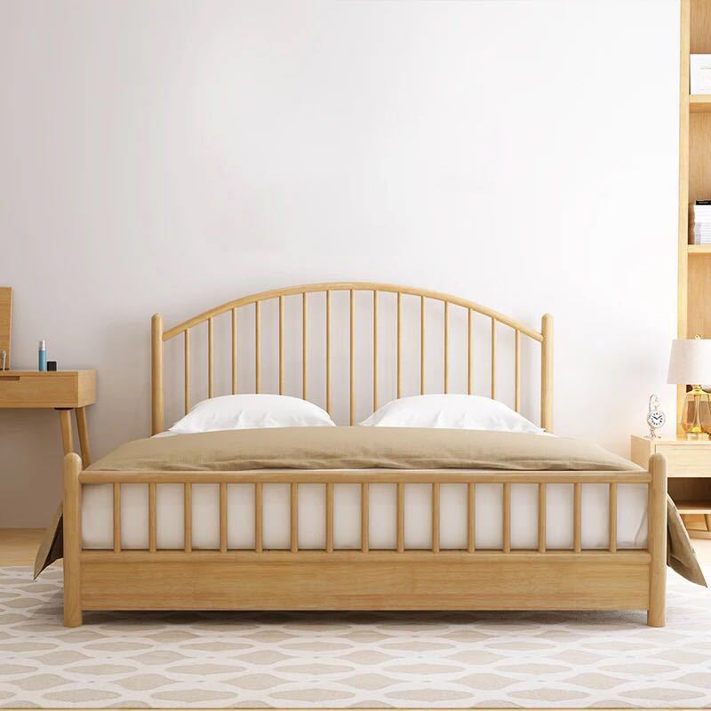 Northern European Wood Slat Bed Frame With Headboard and Footboard