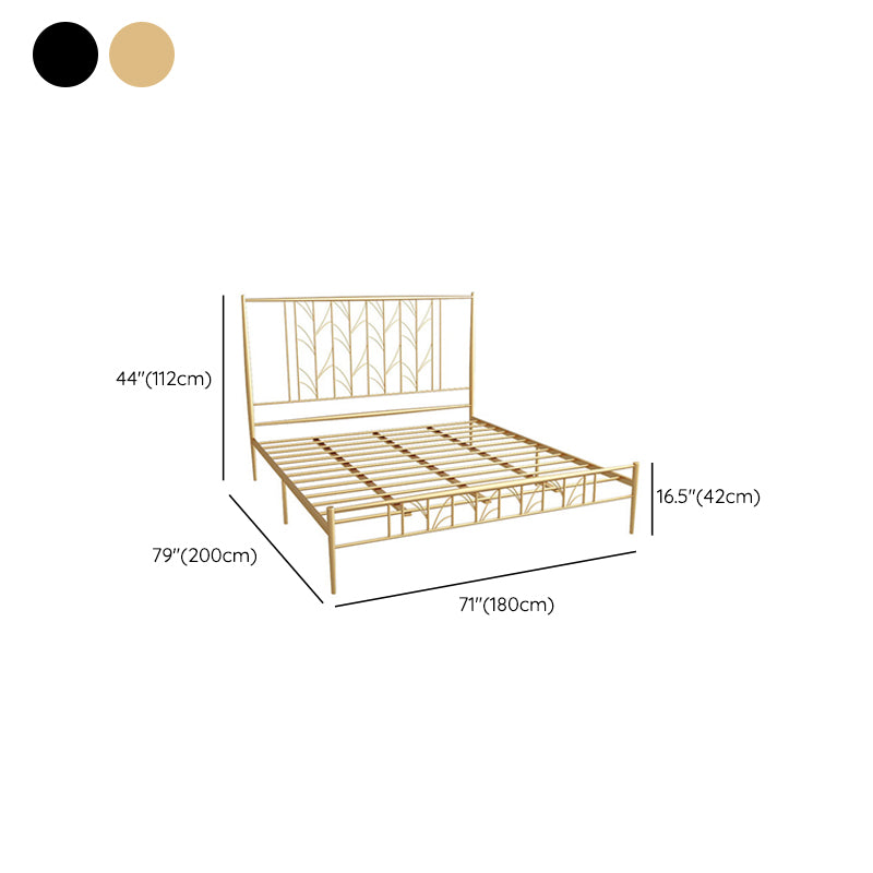 Black/Golden Open-Frame Bed with Rectangle Headboard in Iron