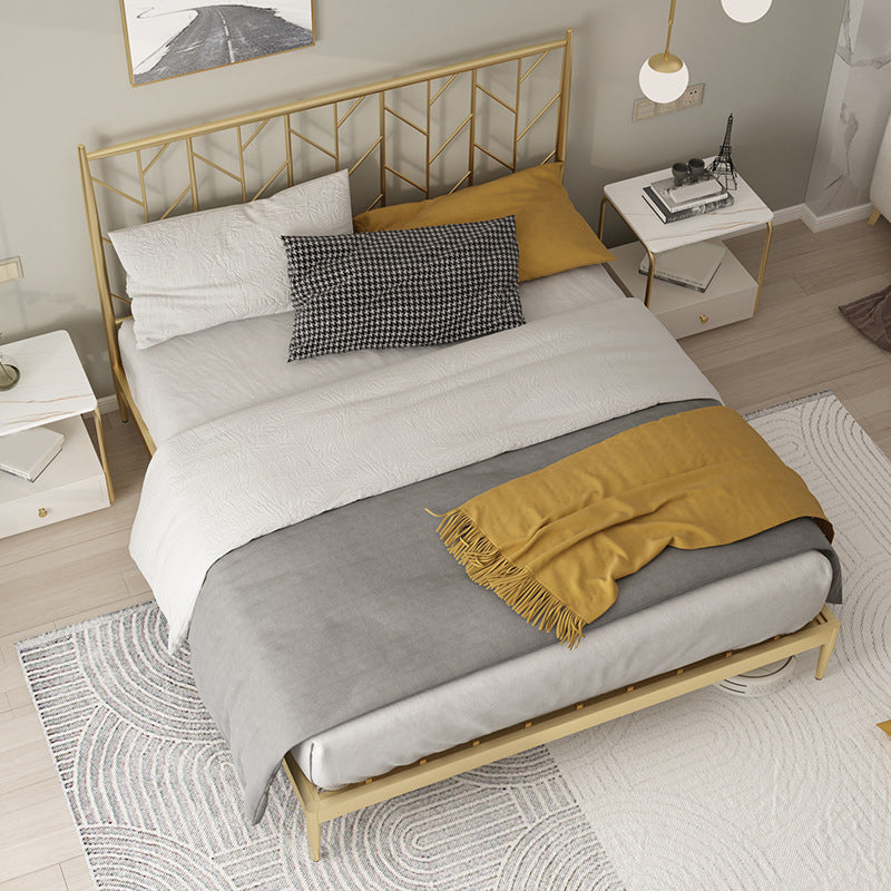 Glam Style Golden Open-Frame Bed with Rectangle Headboard in Iron