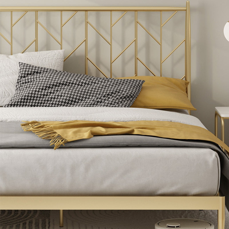 Glam Style Golden Open-Frame Bed with Rectangle Headboard in Iron