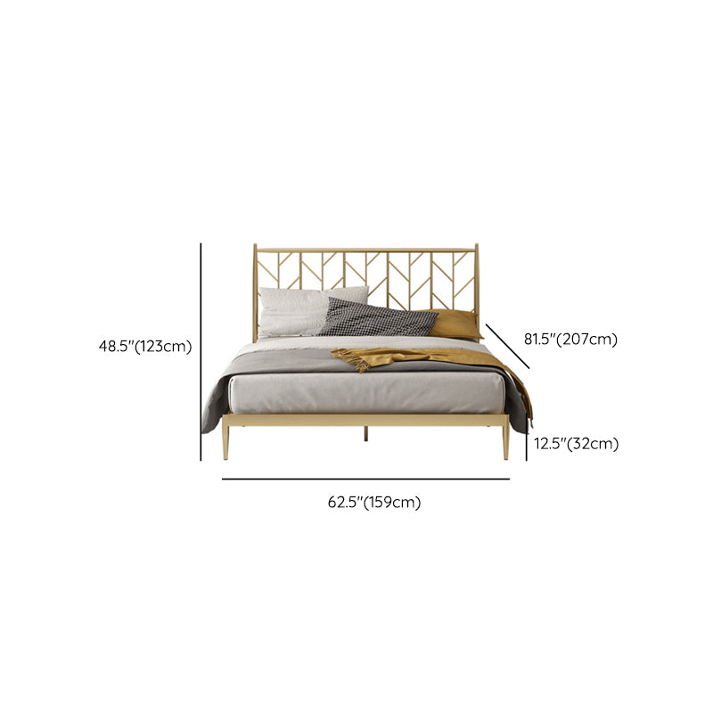 Glam Style Golden Open-Frame Bed with Rectangle Headboard in Iron
