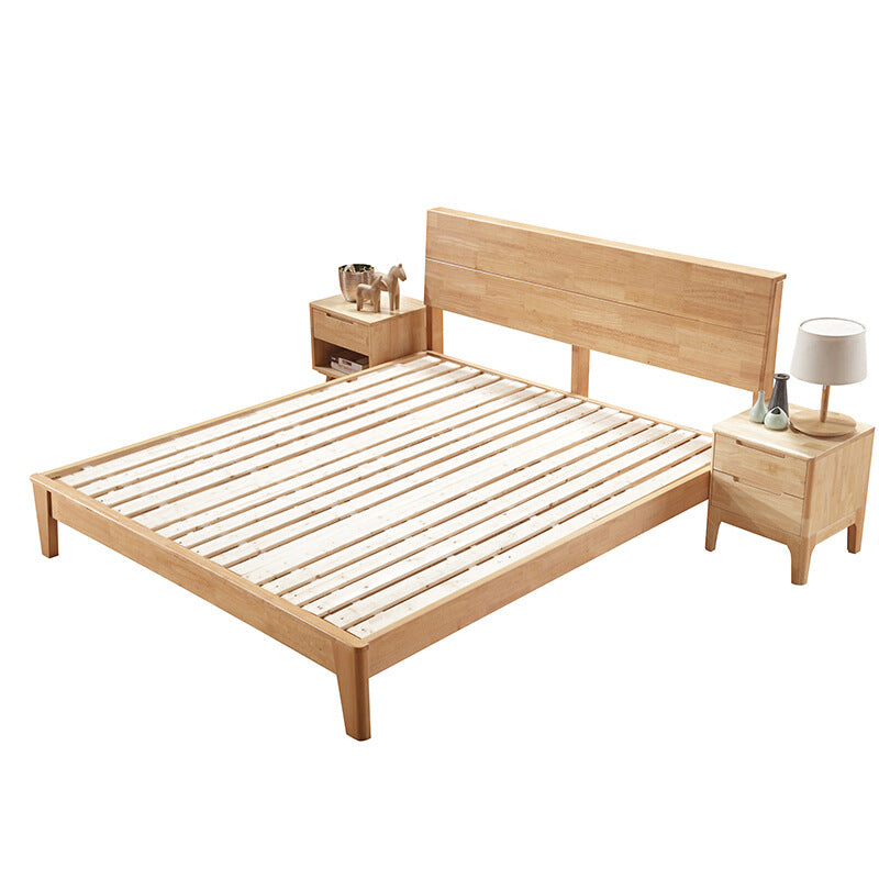 Scandinavian Rubberwood Queen & King Panel Bed Low Bed Frame with Headboard