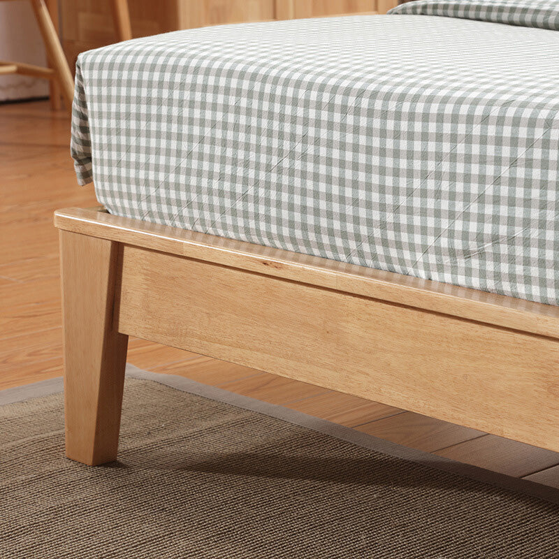 Scandinavian Rubberwood Queen & King Panel Bed Low Bed Frame with Headboard