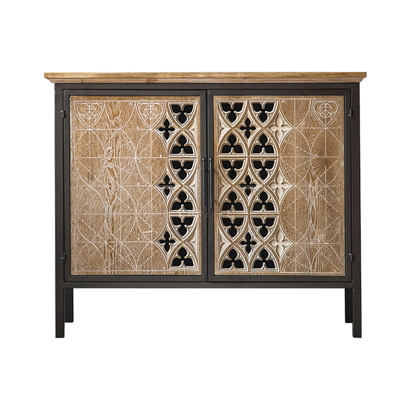 Rectangular Industrial Cabinet Metal and Wood Accent Chest in Natural