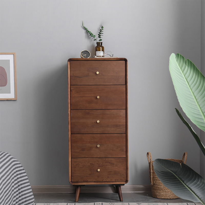 Mid-Century Modern Chest Pine Wood Drawer Knobs Rectangle Accent Chest