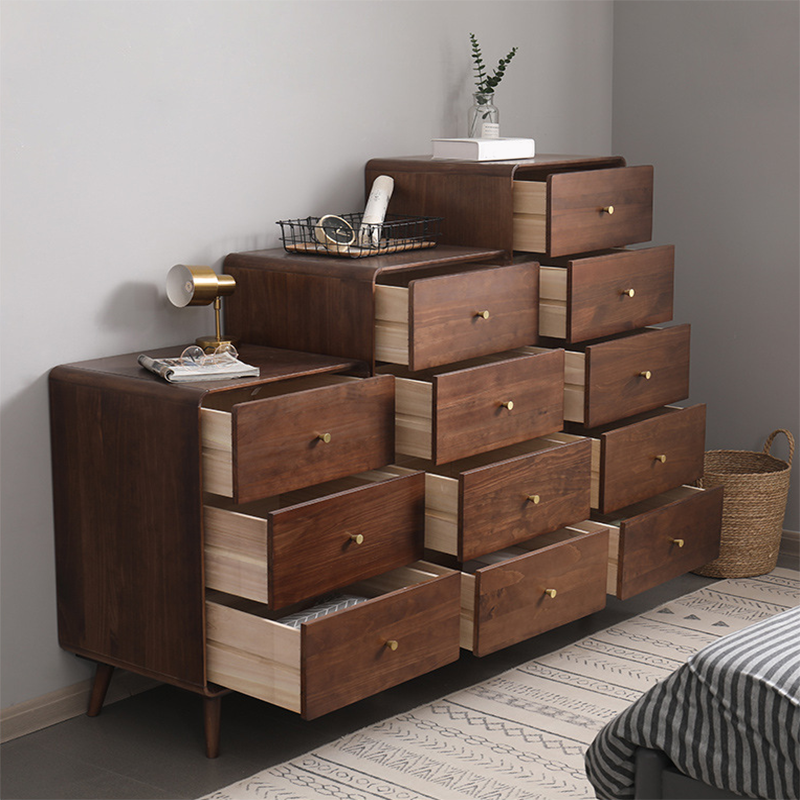 Mid-Century Modern Chest Pine Wood Drawer Knobs Rectangle Accent Chest