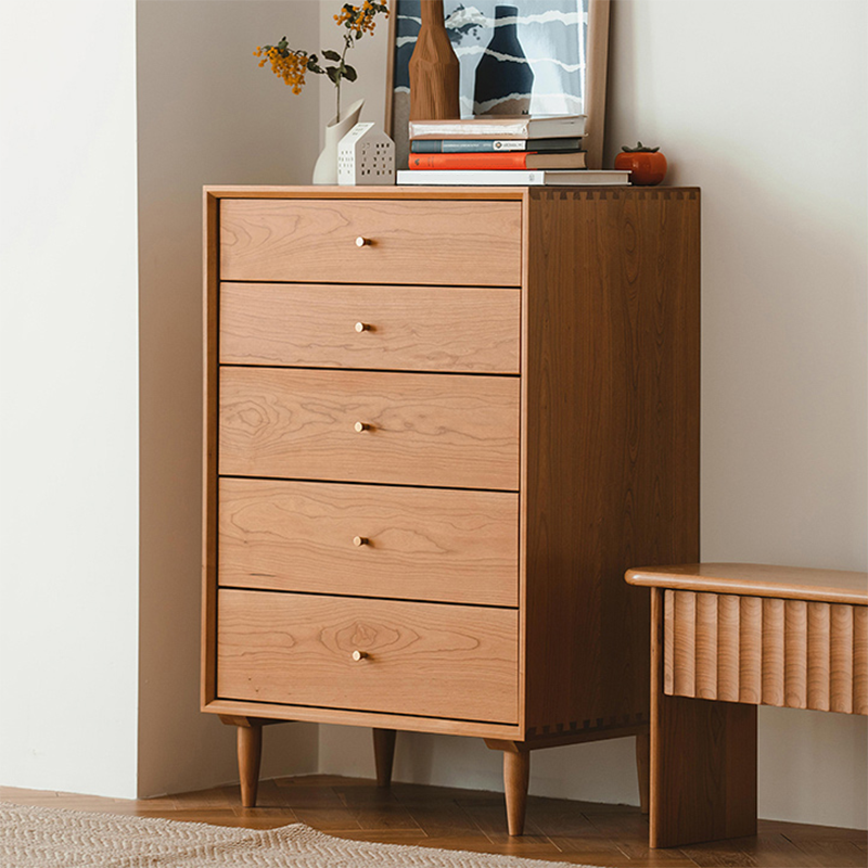 Contemporary Chest 5 - Drawer Solid Wood Knobs Straight Legs Accent Chest