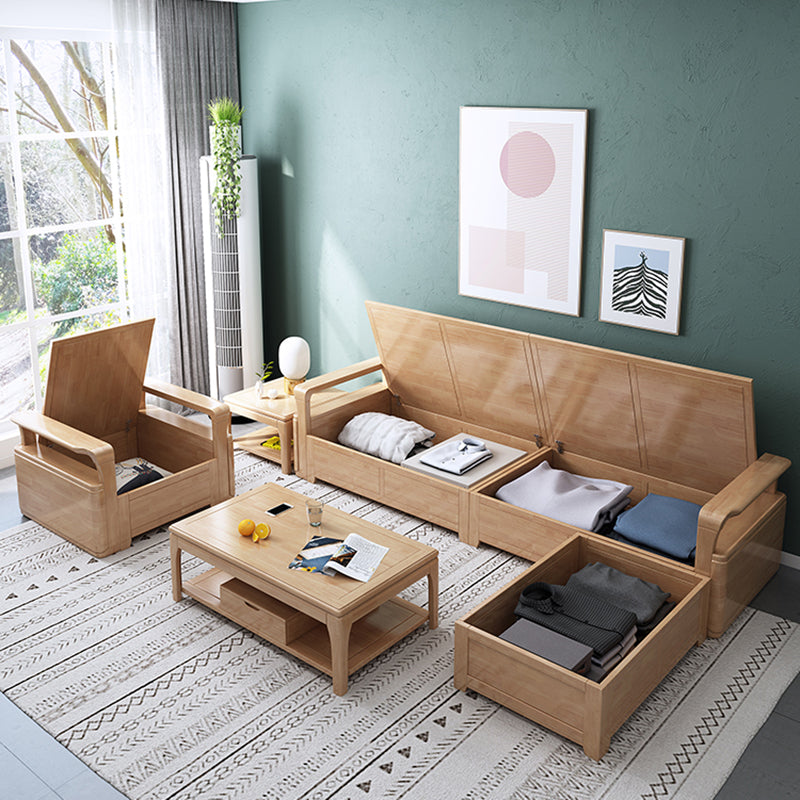 24"H Scandinavian Sectional Sofa Storage Cream Fabric Sectional