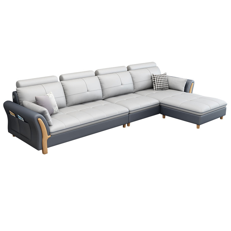 64"W Scandinavian Sectional Sofa Storage Leather Tufted Sectional