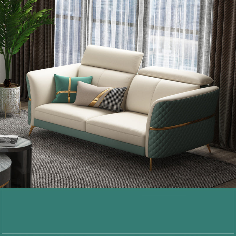 Glam Sectional Sofa White Pillowed Back Leather Cushions Sectional