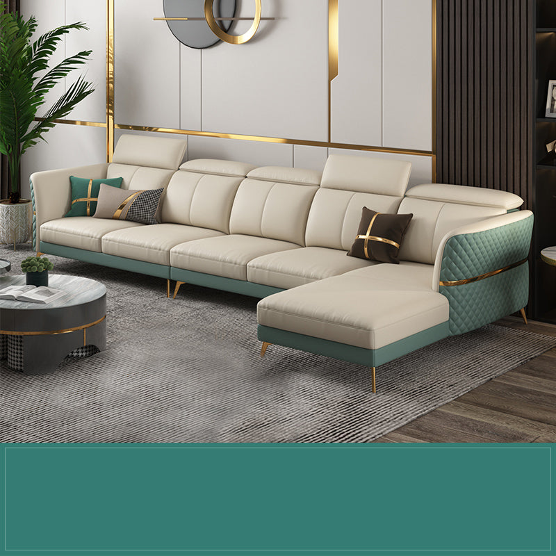 Glam Sectional Sofa White Pillowed Back Leather Cushions Sectional