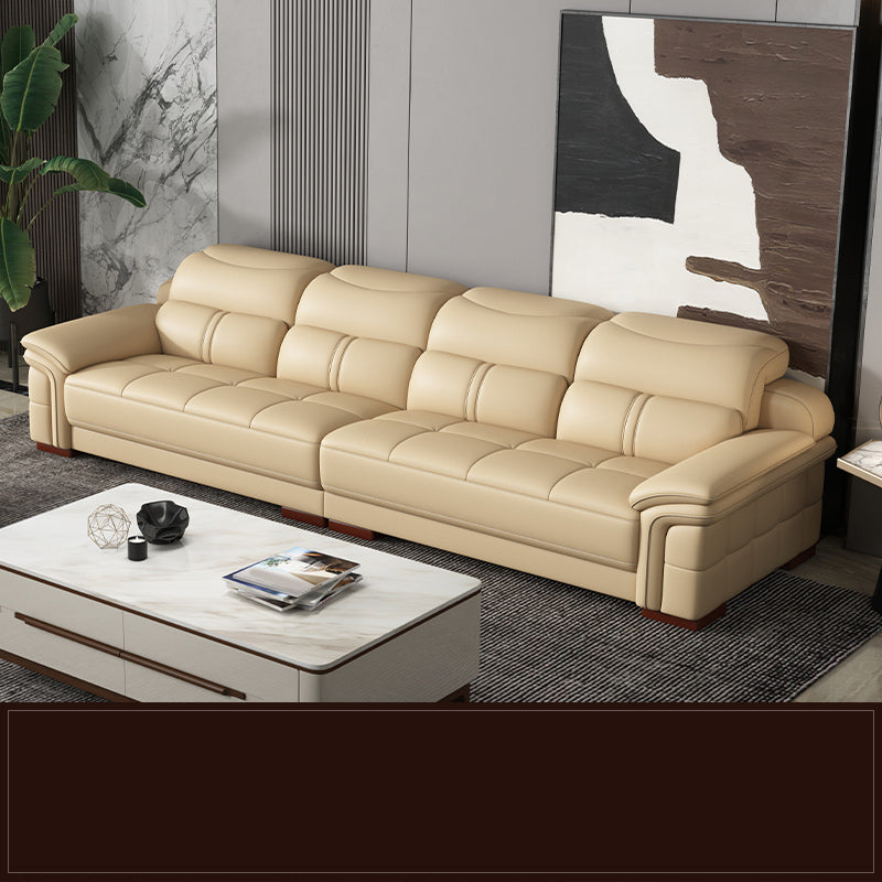 38"H Contemporary Sectional Sofa Beige Leather Tufted Sectional