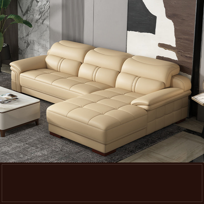 38"H Contemporary Sectional Sofa Beige Leather Tufted Sectional