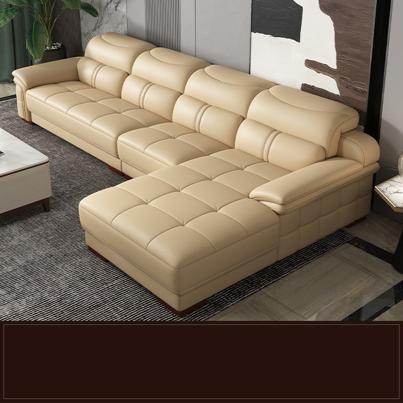 38"H Contemporary Sectional Sofa Beige Leather Tufted Sectional