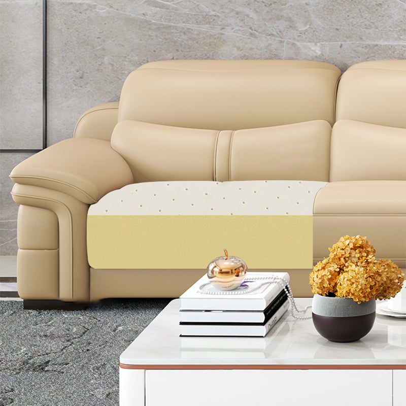 38"H Contemporary Sectional Sofa Beige Leather Tufted Sectional