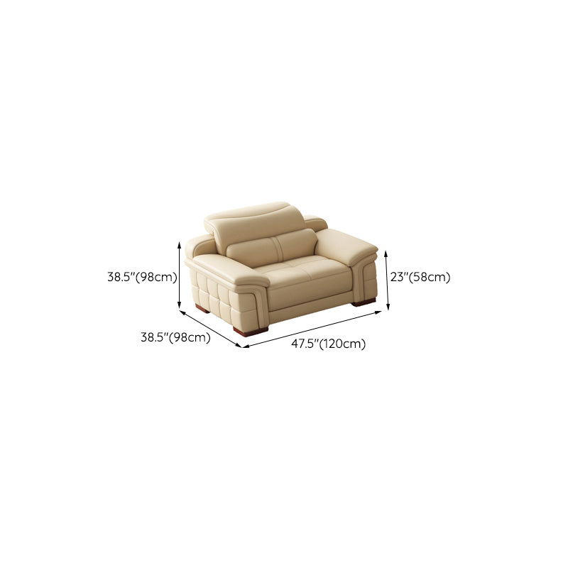 38"H Contemporary Sectional Sofa Beige Leather Tufted Sectional