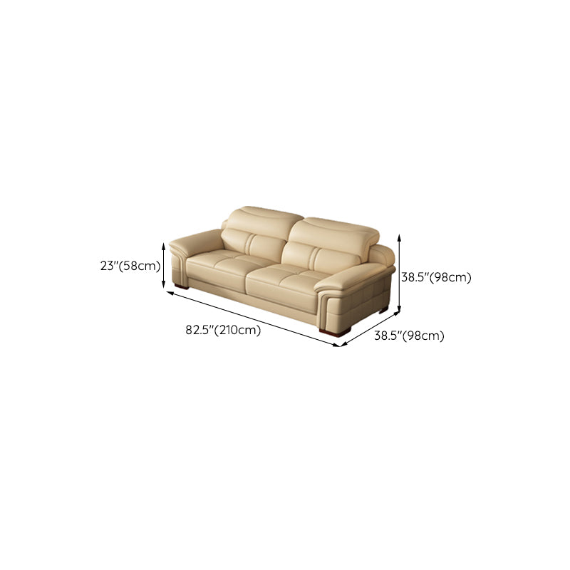 38"H Contemporary Sectional Sofa Beige Leather Tufted Sectional