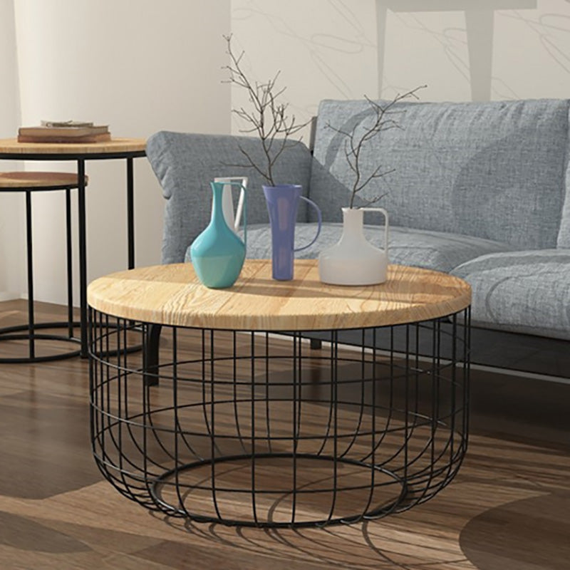 Scandinavian Natural Round Wood Coffee Table Frame Iron Cocktail Table
