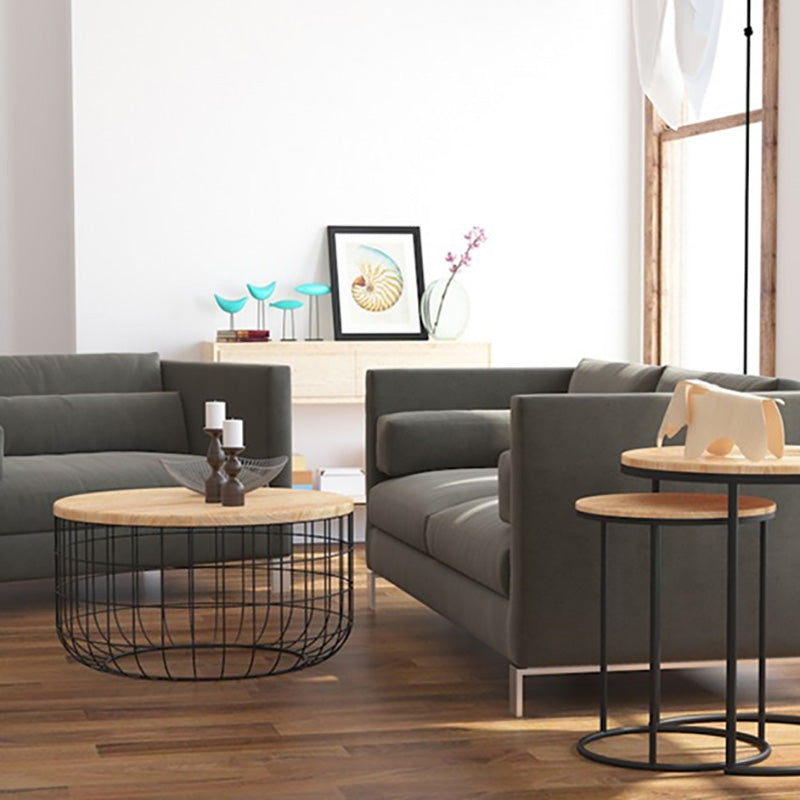 Scandinavian Natural Round Wood Coffee Table Frame Iron Cocktail Table