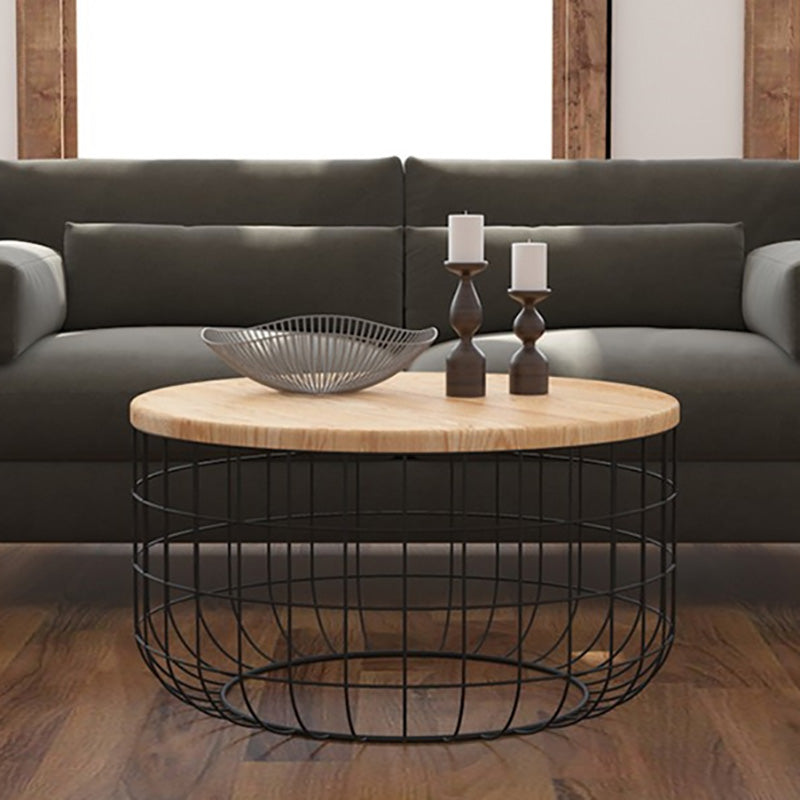 Scandinavian Natural Round Wood Coffee Table Frame Iron Cocktail Table