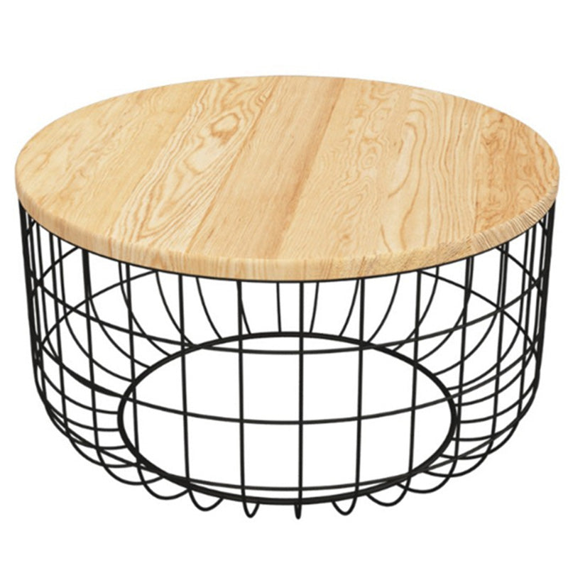 Scandinavian Natural Round Wood Coffee Table Frame Iron Cocktail Table