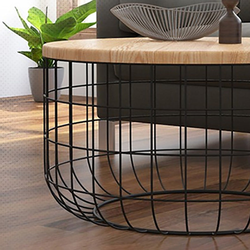 Scandinavian Natural Round Wood Coffee Table Frame Iron Cocktail Table