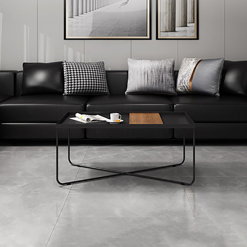 Cross Legs Coffee Table Black Iron Coffee Cocktail Table with Tray Top