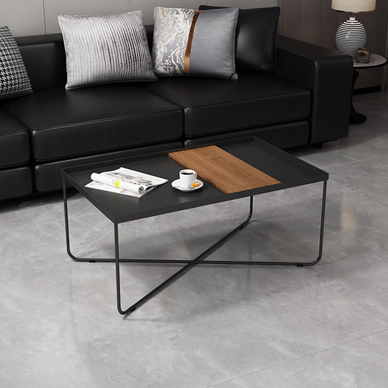 Cross Legs Coffee Table Black Iron Coffee Cocktail Table with Tray Top