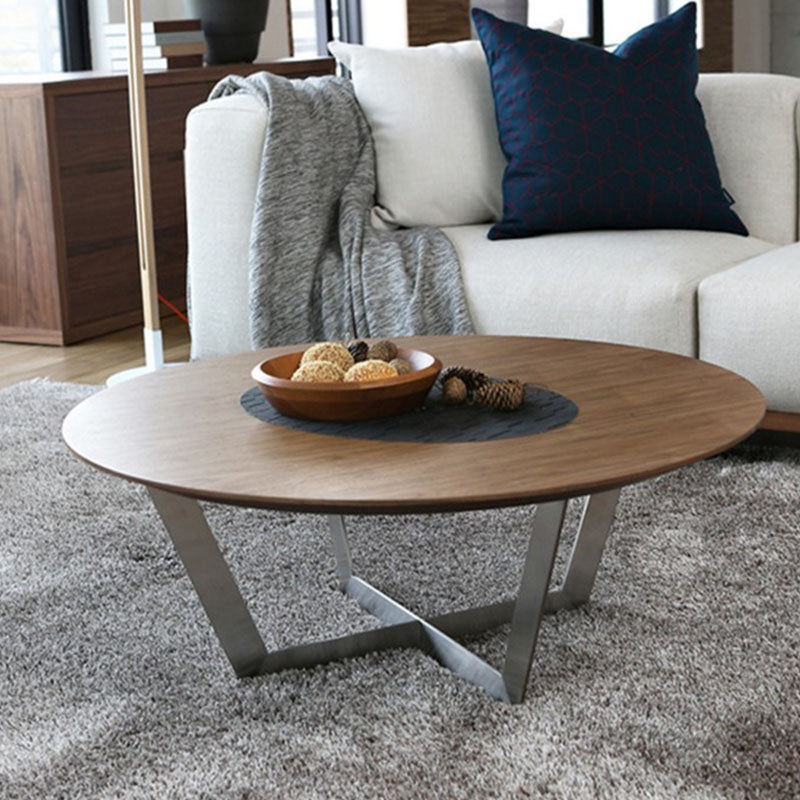 Cross Legs 1 Single Coffee Table in Brown Scandinavian Round Solid Wood Cocktail Table