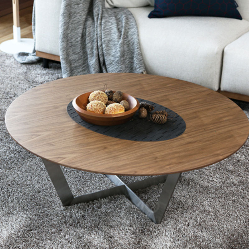 Cross Legs 1 Single Coffee Table in Brown Scandinavian Round Solid Wood Cocktail Table