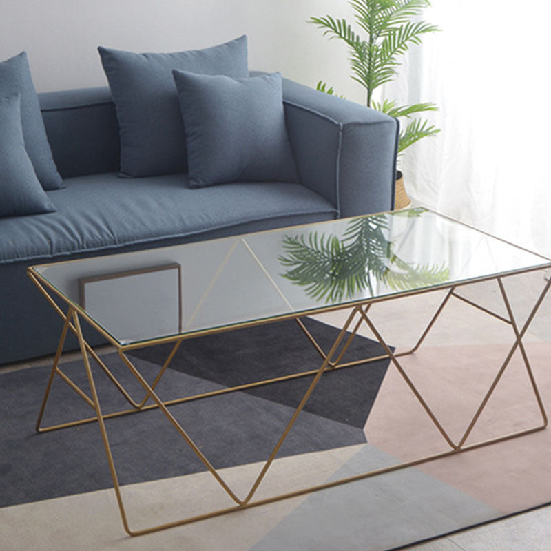 Frame Glass Top Coffee Table Modern Simple Clear Rectangular Cocktail Table