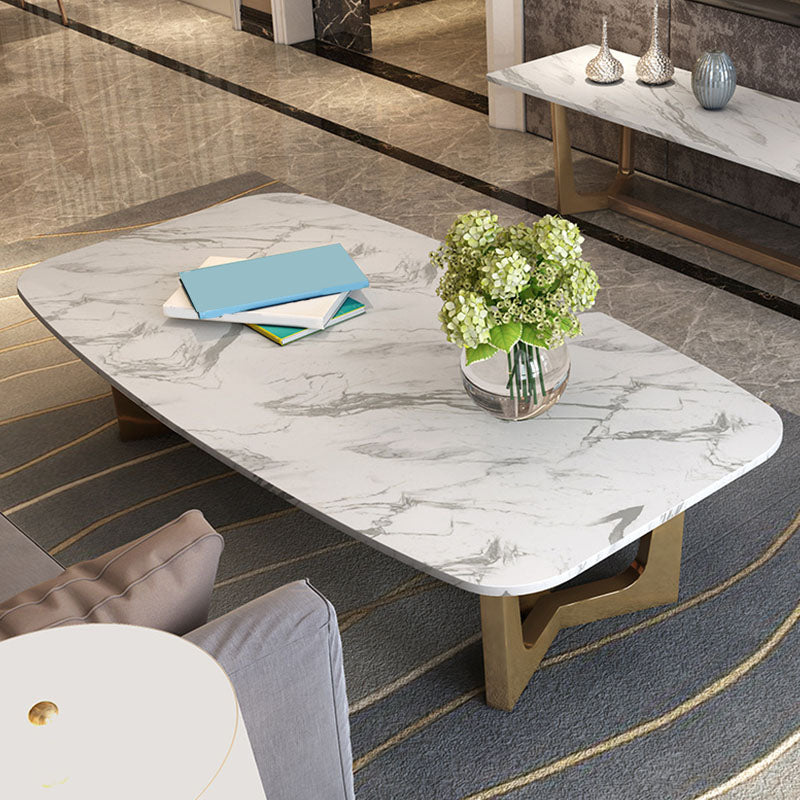 Glam Trestle Coffee Table White Marble Coffee Cocktail Table