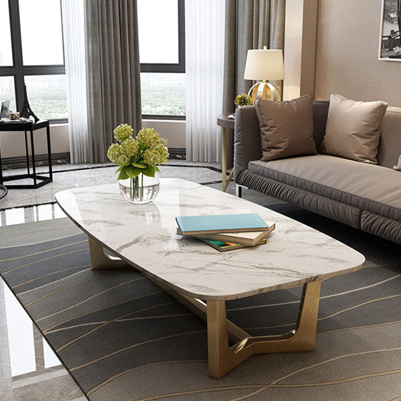 Glam Trestle Coffee Table White Marble Coffee Cocktail Table