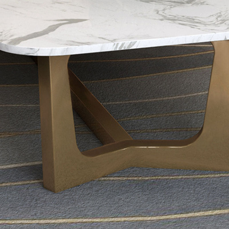 Glam Trestle Coffee Table White Marble Coffee Cocktail Table