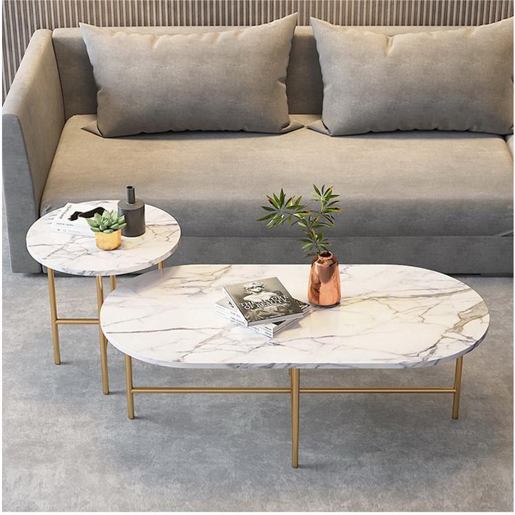 Glam Cocktail Table 4 Legs Slate Coffee Table Set in White with Iron Base