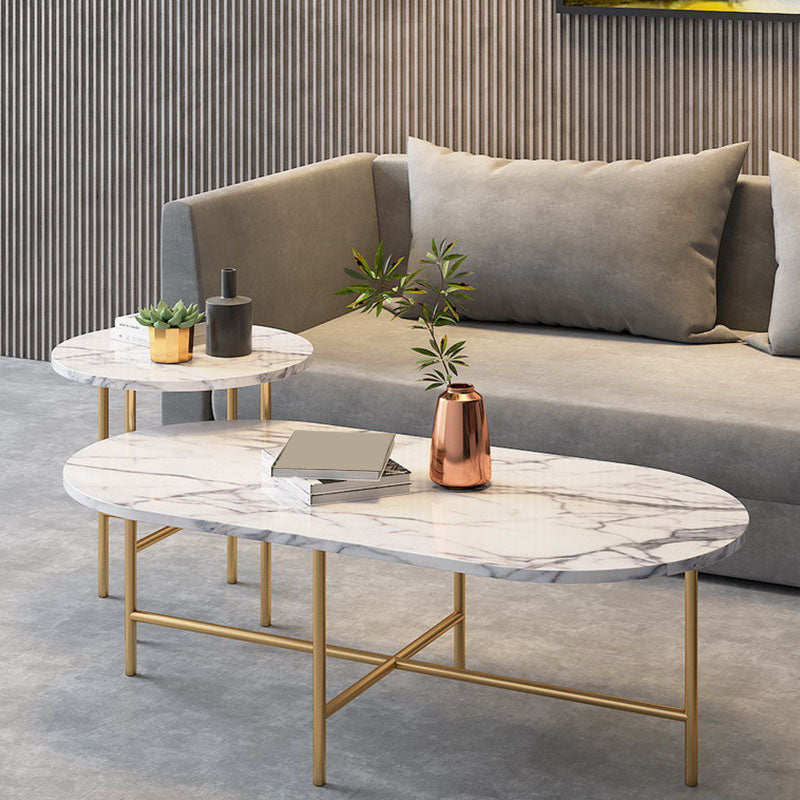 Glam Cocktail Table 4 Legs Slate Coffee Table Set in White with Iron Base