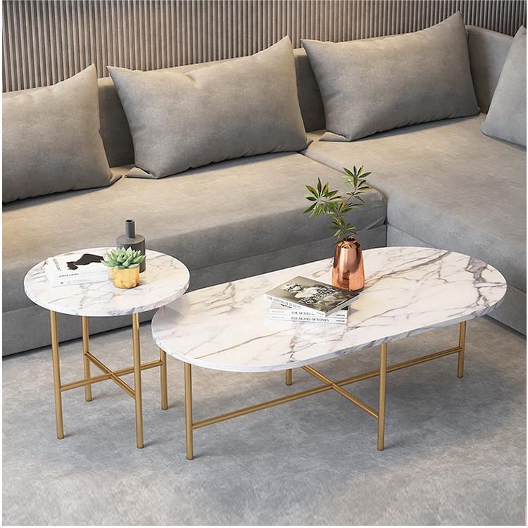 Glam Cocktail Table 4 Legs Slate Coffee Table Set in White with Iron Base