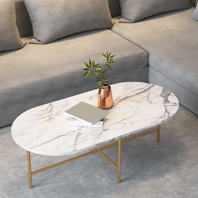Glam Cocktail Table 4 Legs Slate Coffee Table Set in White with Iron Base