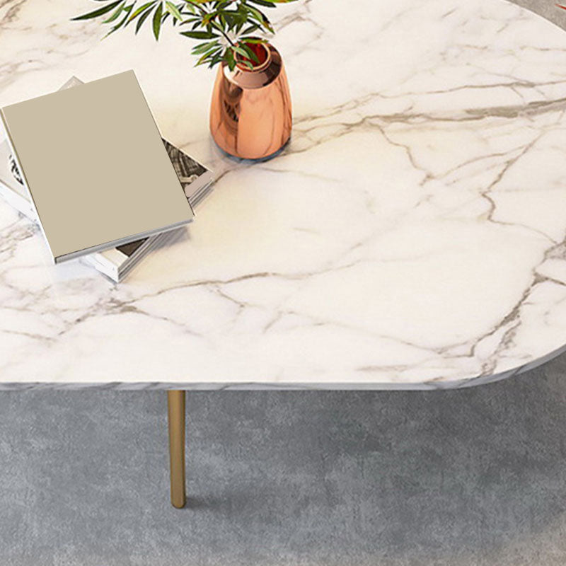 Glam Cocktail Table 4 Legs Slate Coffee Table Set in White with Iron Base