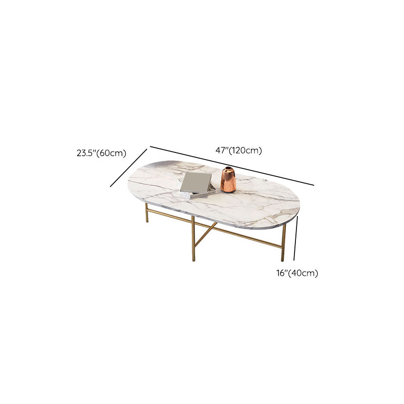 Glam Cocktail Table 4 Legs Slate Coffee Table Set in White with Iron Base
