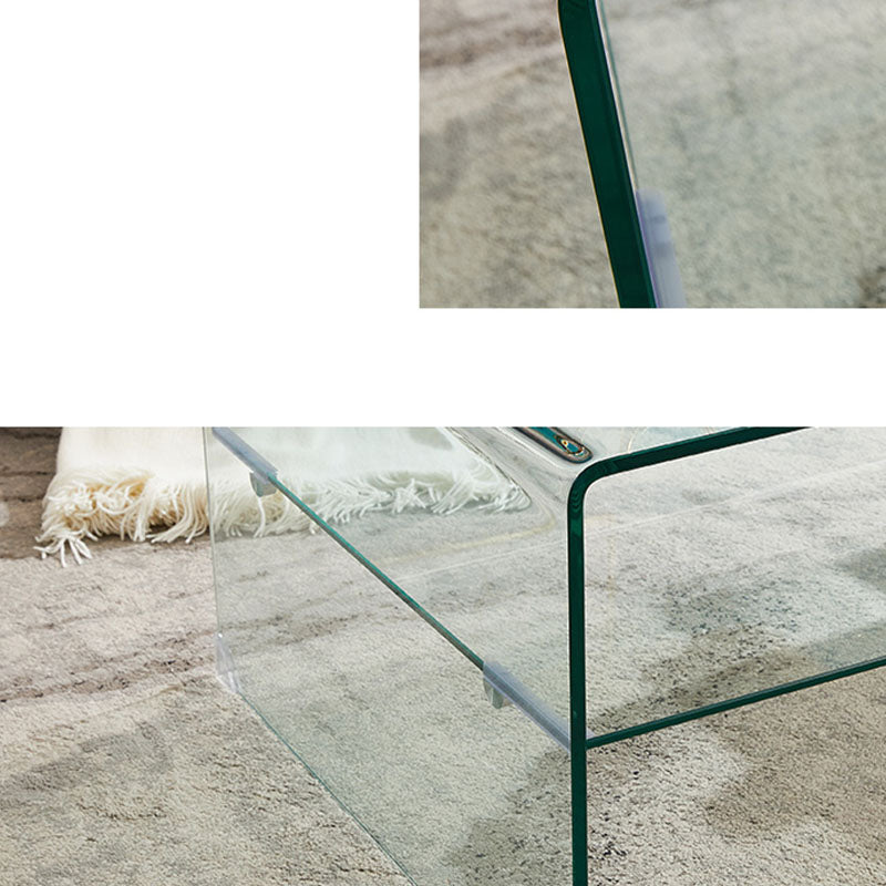 Modern Rectangle Glass Coffee Table Sled Base Cocktail Table with Shelf