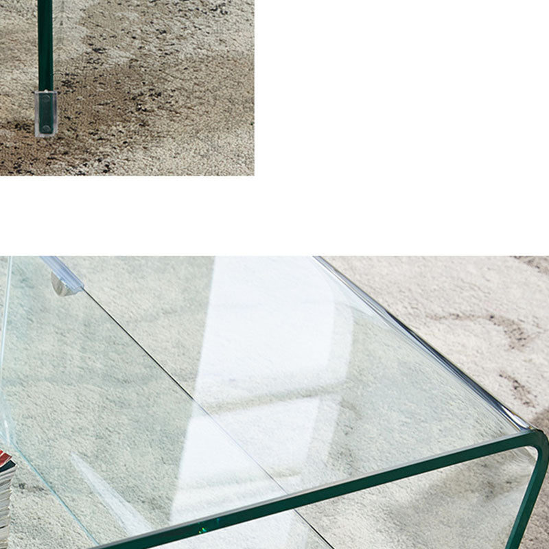 Modern Rectangle Glass Coffee Table Sled Base Cocktail Table with Shelf