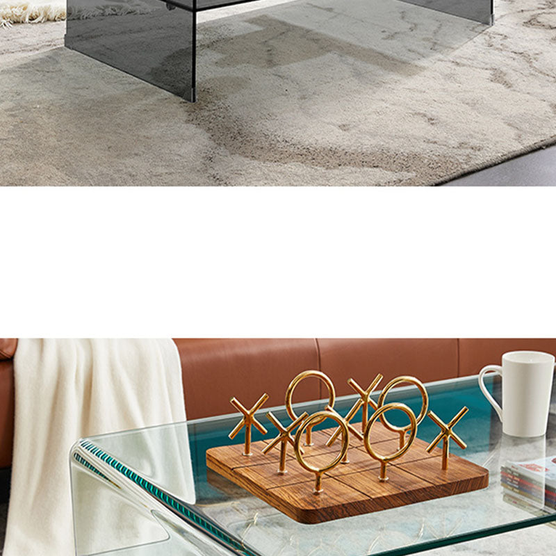 Modern Rectangle Glass Coffee Table Sled Base Cocktail Table with Shelf