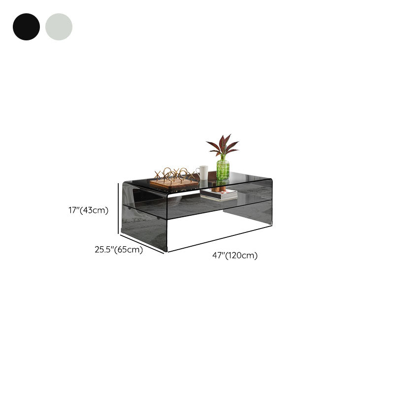 Modern Rectangle Glass Coffee Table Sled Base Cocktail Table with Shelf