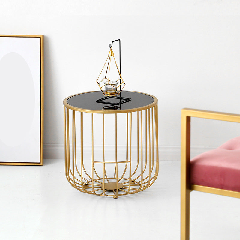 Contemporary Round Top Cocktail Table with Frame Base in Iron