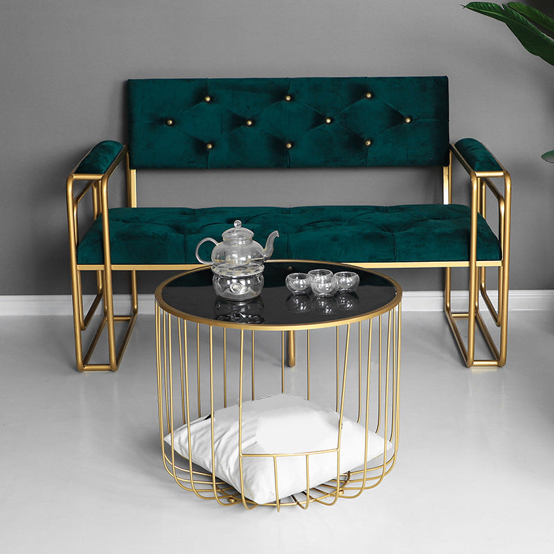 Contemporary Round Top Cocktail Table with Frame Base in Iron