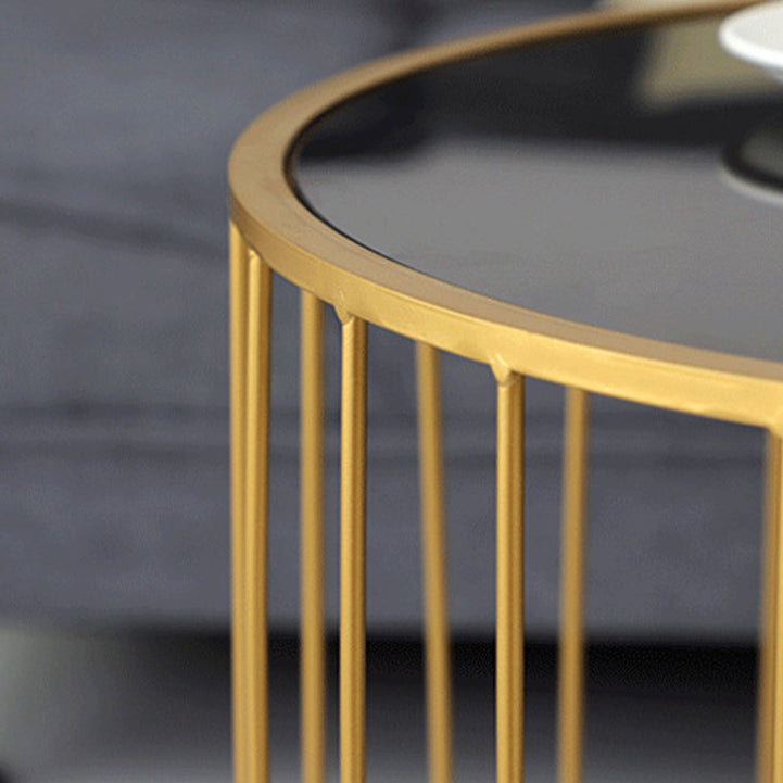 Contemporary Round Top Cocktail Table with Frame Base in Iron